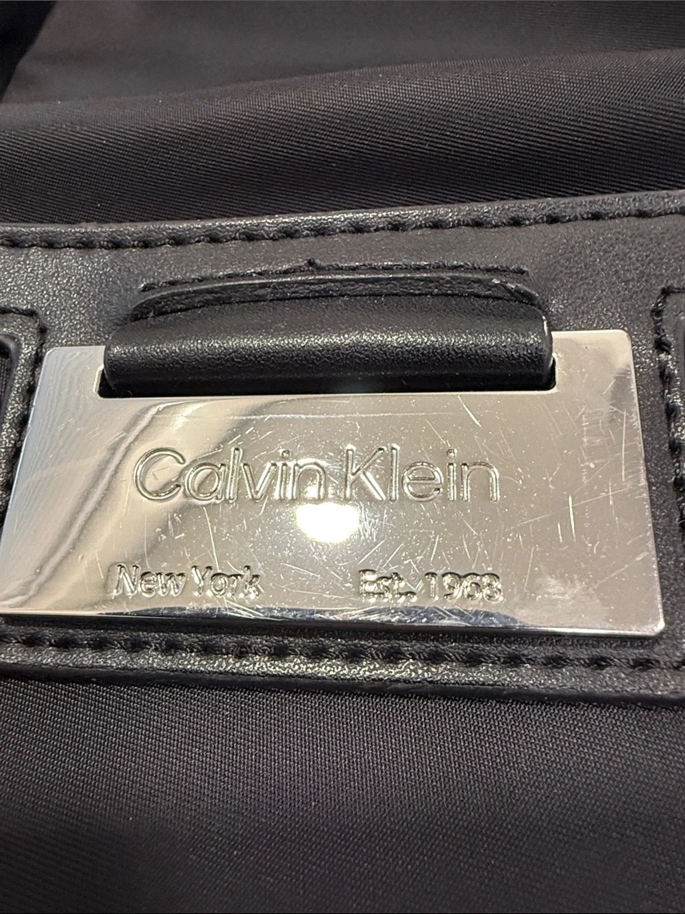Calvin Klein Small Black Nylon Backpack Purse with Silver-tone Hardware